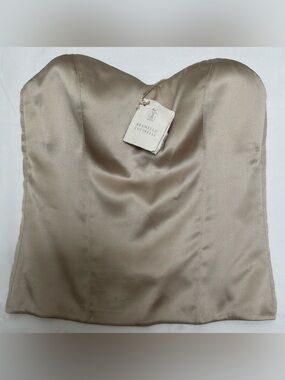 Brunello Cucinelli Ivory Beige Silk Strapless Bustier Corset Top Size M